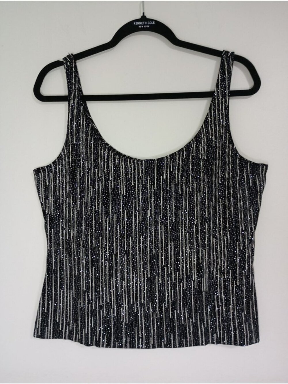 Alex Evenings Black Metallic Glitter Tank Top XL Sleeveless Scoop Neck USA